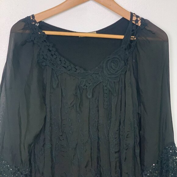 Beyond Capri Embroidered Beaded Lace Boho Tunic Blouse - Picture 3 of 9